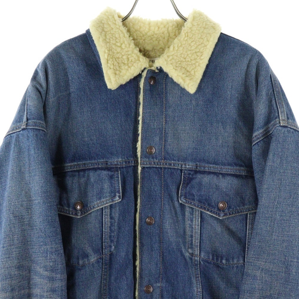 CELINE(セリーヌ) 22AW スパンコールフリンジ 裏ボア オーバーサイズデニムジャケット インディゴ 2Q542066S