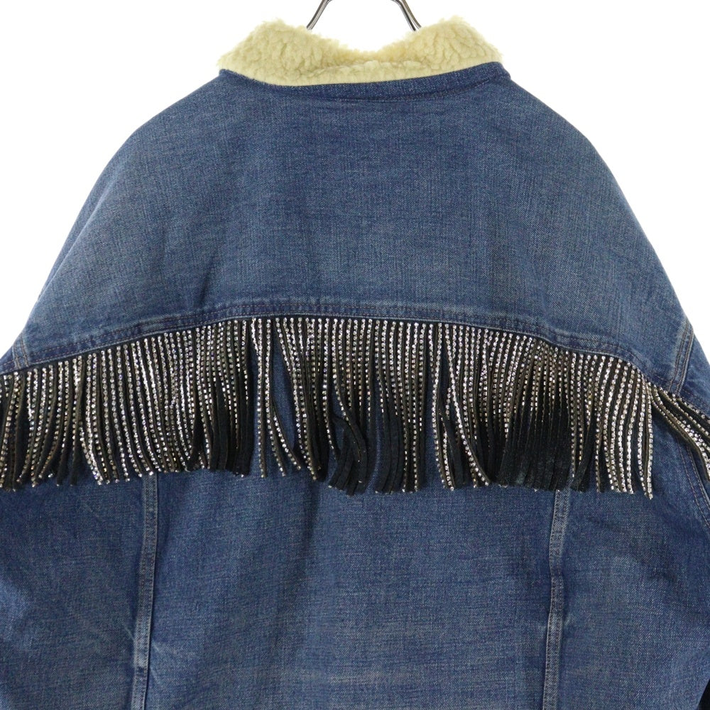CELINE(セリーヌ) 22AW スパンコールフリンジ 裏ボア オーバーサイズデニムジャケット インディゴ 2Q542066S