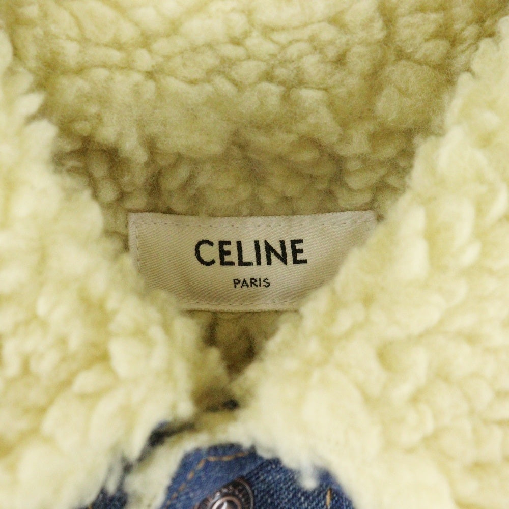 CELINE(セリーヌ) 22AW スパンコールフリンジ 裏ボア オーバーサイズデニムジャケット インディゴ 2Q542066S