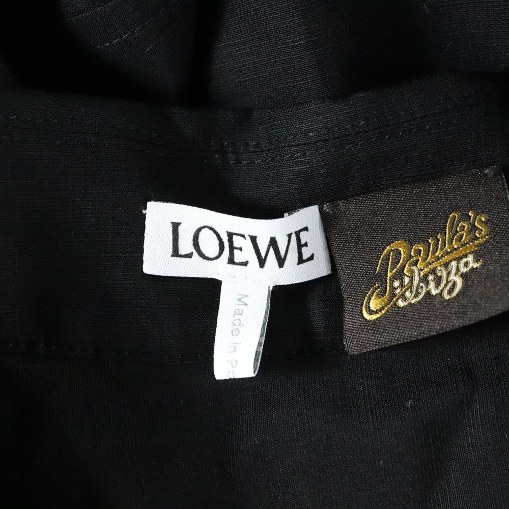 LOEWE(ロエベ) 25SS x Paula's Ibiza ×パウラズイビザ アナグラム刺繍 リネン半袖シャツ ブラック H616Y05X73