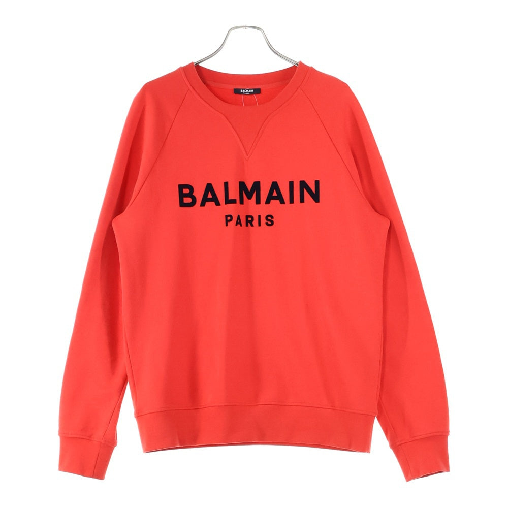 BALMAIN(バルマン) ラグランスリーブフロッキーロゴ 長袖クルーネックウェット トレーナー JQ005B042