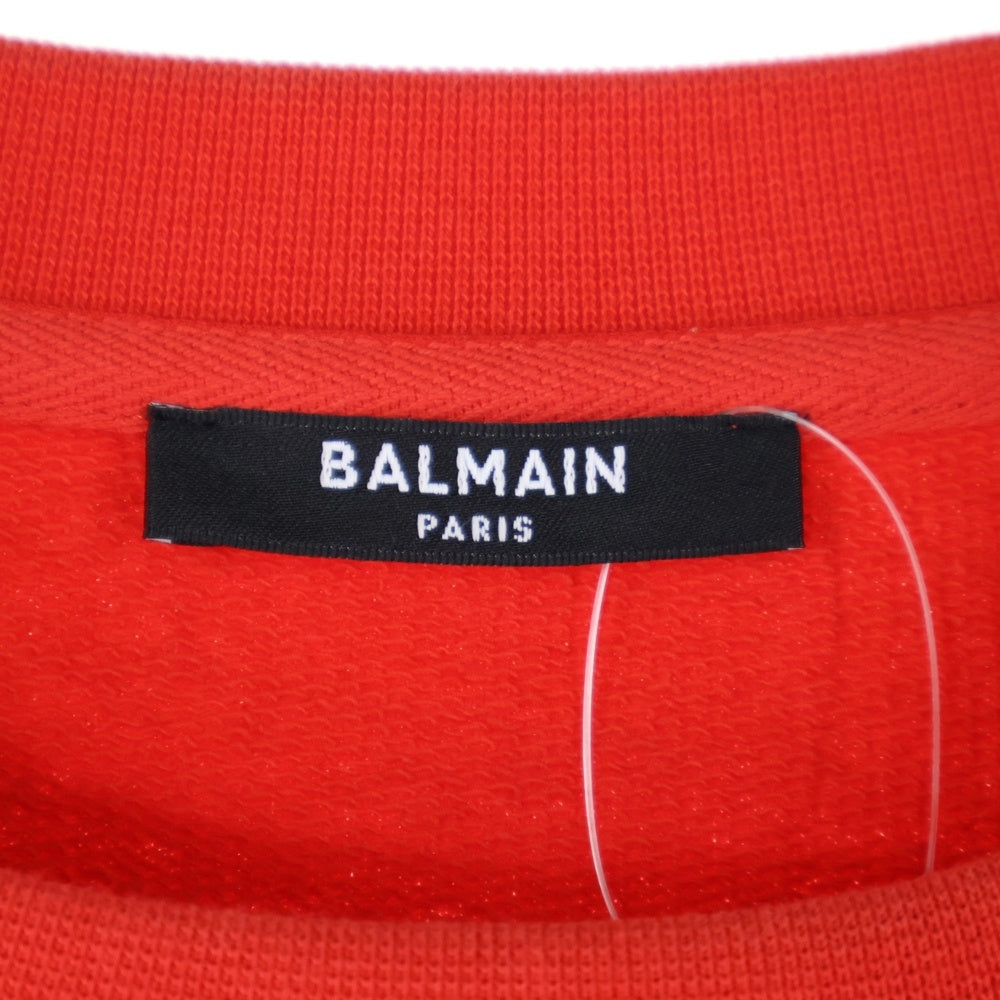 BALMAIN(バルマン) ラグランスリーブフロッキーロゴ 長袖クルーネックウェット トレーナー JQ005B042