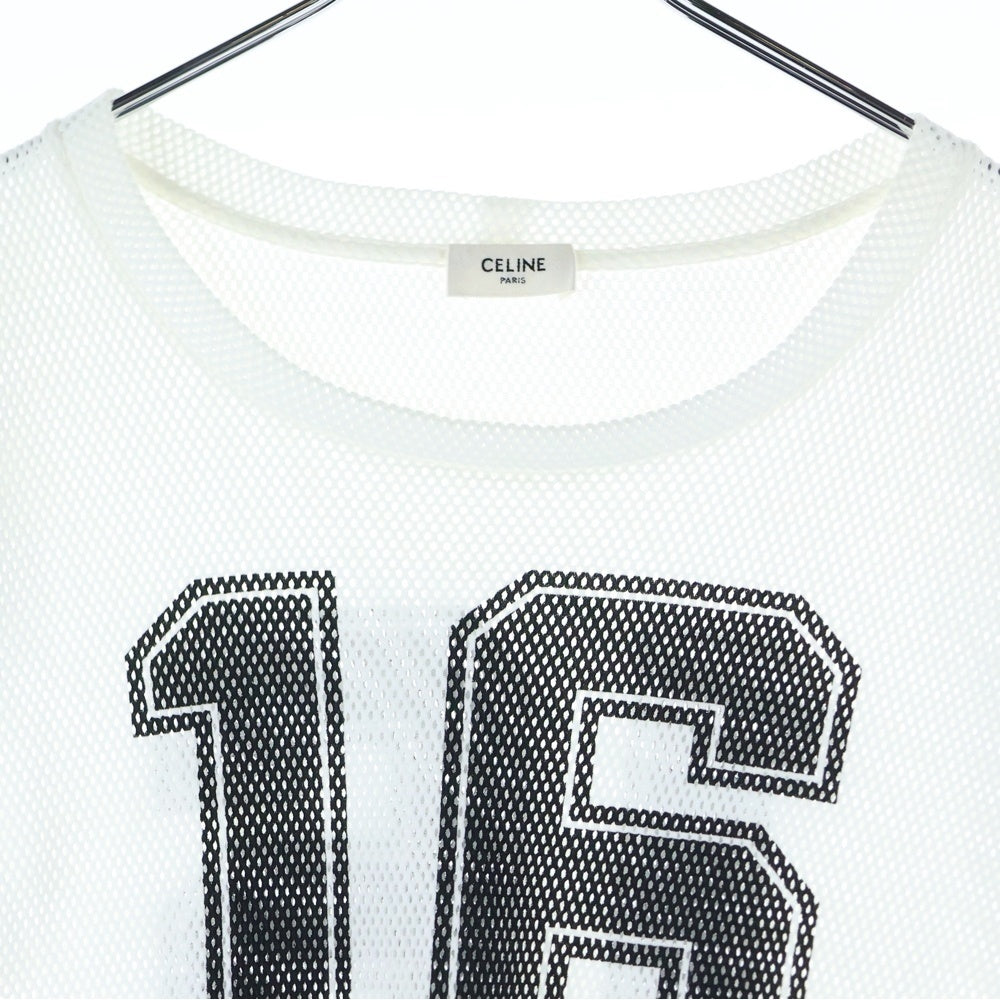 CELINE(セリーヌ) クロップドメッシュ 半袖Tシャツカットソー ホワイト/ブラック レディース 2X94D785T