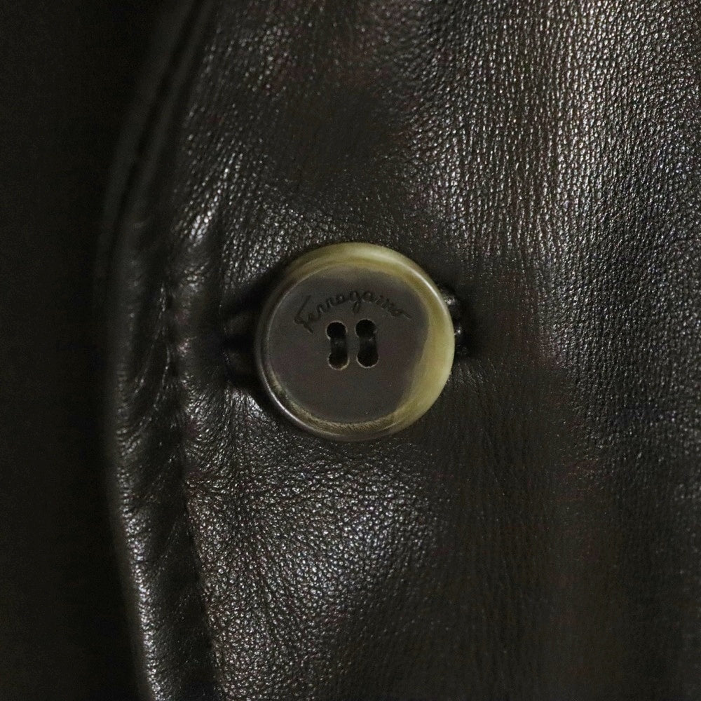 Salvatore Ferragamo(サルヴァトーレ フェラガモ) ラムレザー 3B シングルテーラードジャケット レザージャケット ブラック