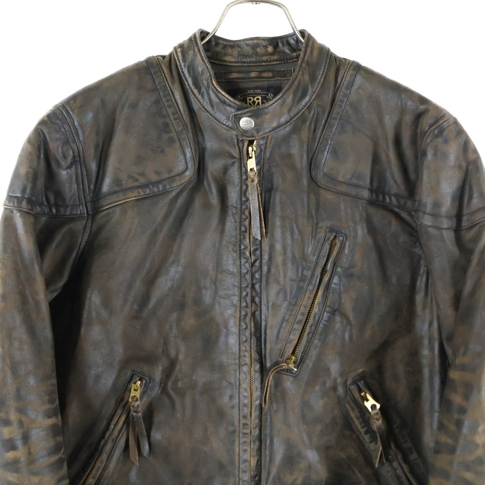 RRL(ダブルアールエル) モト スリムフィット シングルレザージャケット レザー ライダースジャケット ブラウン 782774666001