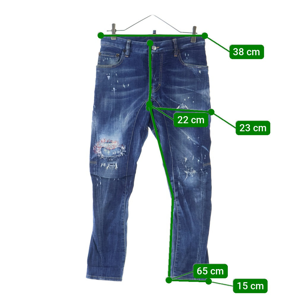 DSQUARED2(ディースクエアード) 17SS TIDY BIKER JEAN ペイント加工 ダメージスキニーパンツ デニムパンツ インディゴ S74LB0170