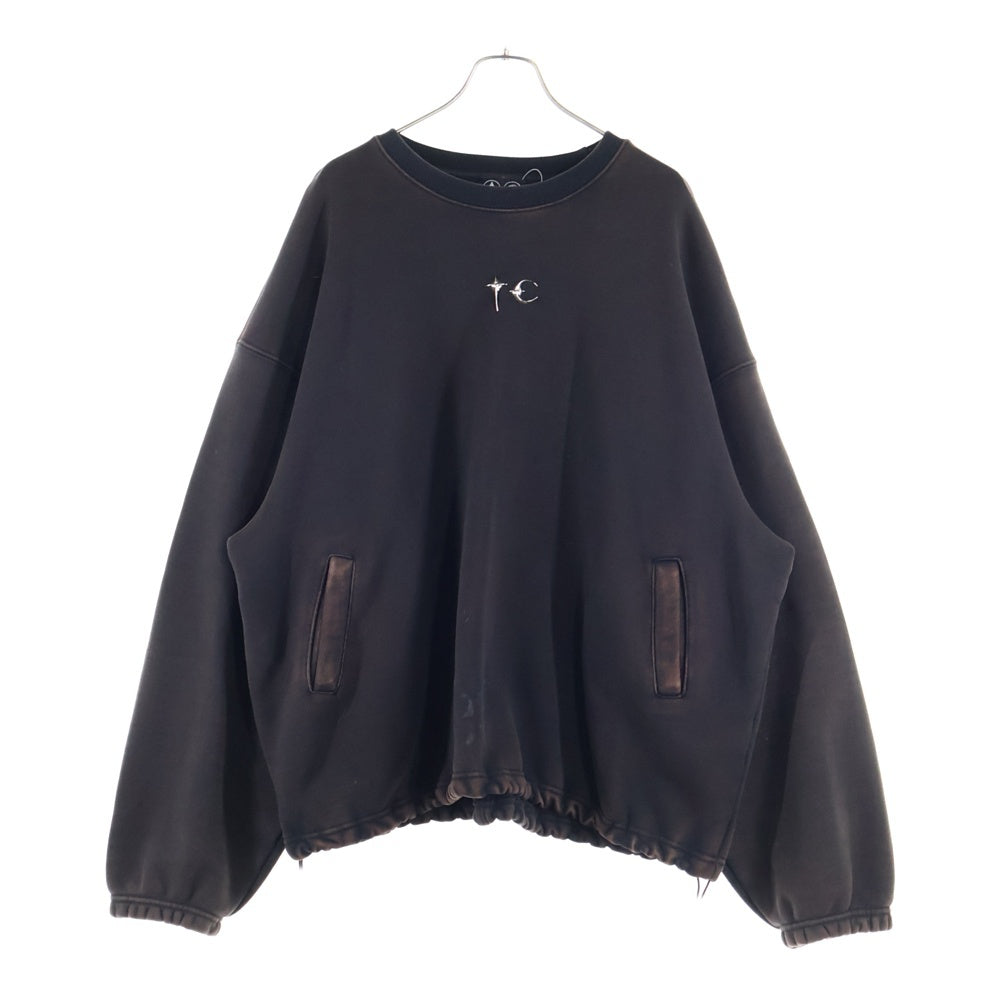 THUG CLUB(サグクラブ) 24SS フロントロゴ ドローコード付き クルーネック スウェット トレーナー ブラウン