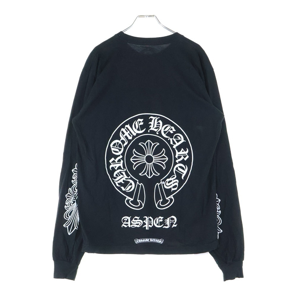 CHROME HEARTS(クロムハーツ) Horseshoe L/S Sweatshirt ホースシュープリント 袖フローラル ロングスリーブ Tシャツ アスペン限定 ブラック