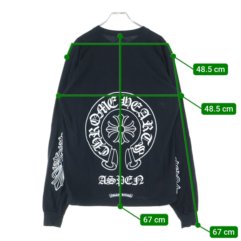 CHROME HEARTS(クロムハーツ) Horseshoe L/S Sweatshirt ホースシュープリント 袖フローラル ロングスリーブ Tシャツ アスペン限定 ブラック