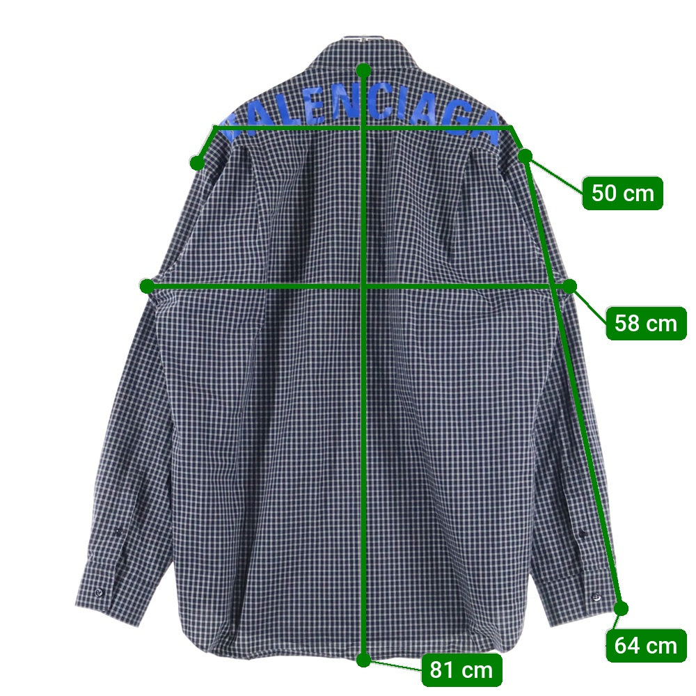 BALENCIAGA(バレンシアガ) バックロゴ チェック柄 長袖シャツ ブラック 556878
