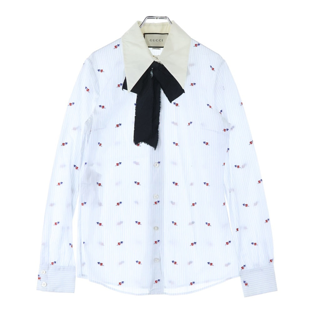 GUCCI(グッチ) リボン ストライプ 長袖シャツ ブラウス ホワイト/ブルー 476044 レディース