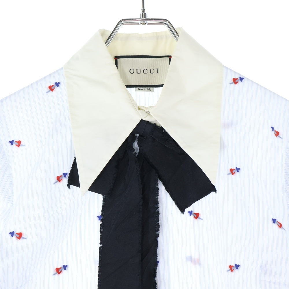 GUCCI(グッチ) リボン ストライプ 長袖シャツ ブラウス ホワイト/ブルー 476044 レディース
