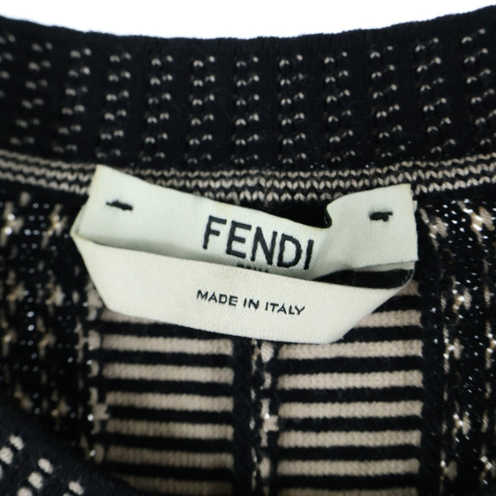 FENDI(フェンディ) 総柄デザイン クロップドカーディガン ブラック/ホワイト FZC582 レディース