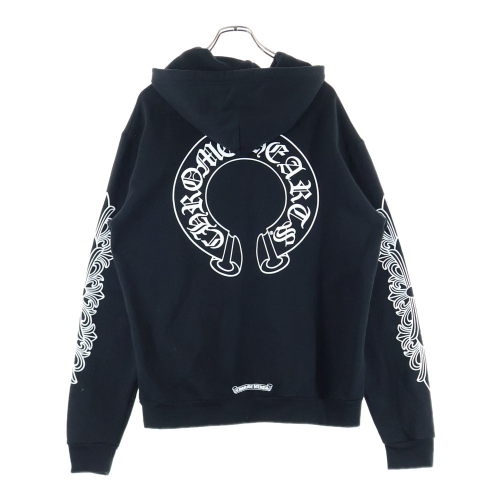 CHROME HEARTS(クロムハーツ) HORSESHOE SWTSHRT PLVR FOODIE 袖フローラルバックホースシュープリント プルオーバーパーカー ブラック