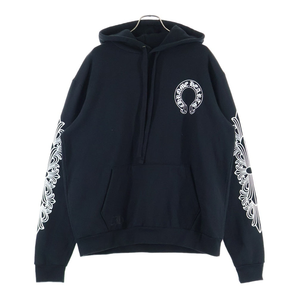 CHROME HEARTS(クロムハーツ) HORSESHOE SWTSHRT PLVR FOODIE 袖フローラルバックホースシュープリント プルオーバーパーカー ブラック