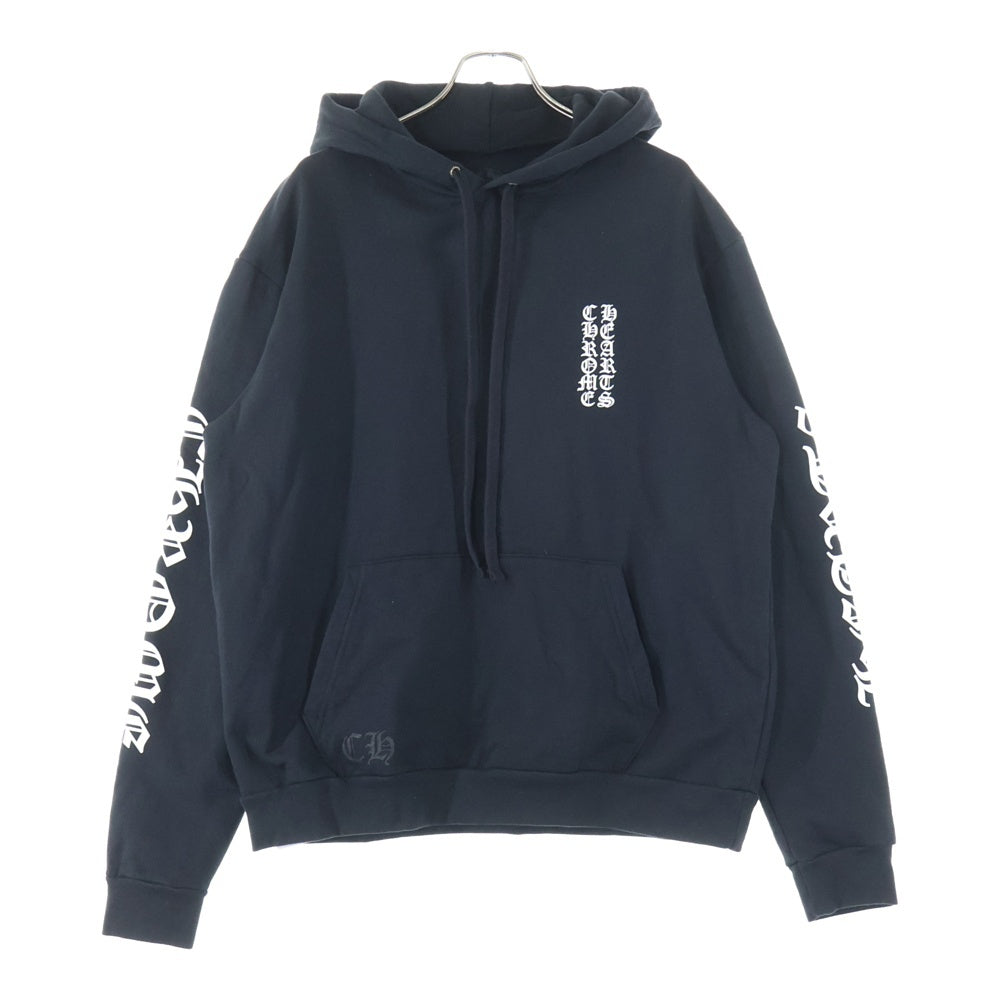 CHROME HEARTS(クロムハーツ) SWTSHRT PLVR 袖英字プリント プルオーバーパーカー フーディ ブラック