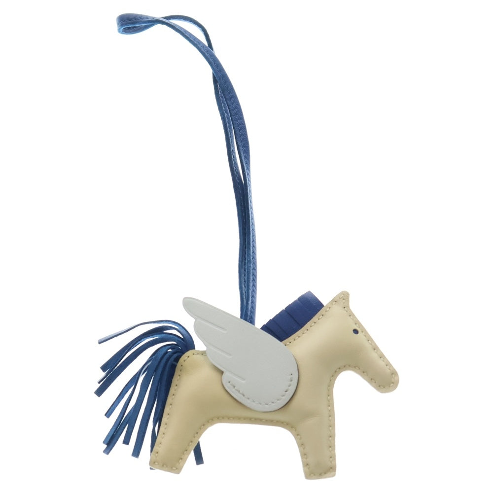 HERMES(エルメス) ロデオペガサス PM レザーチャーム W刻印 ベージュ/ブルー