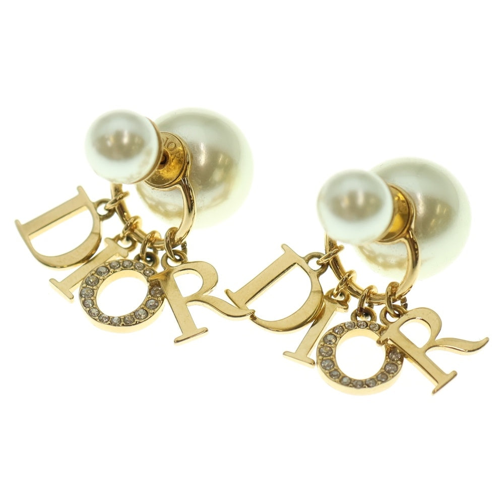Christian Dior(クリスチャンディオール) トライバル ロゴ ラインストーン フェイクパール ピアス GP ゴールド E1411TRICY アクセサリー