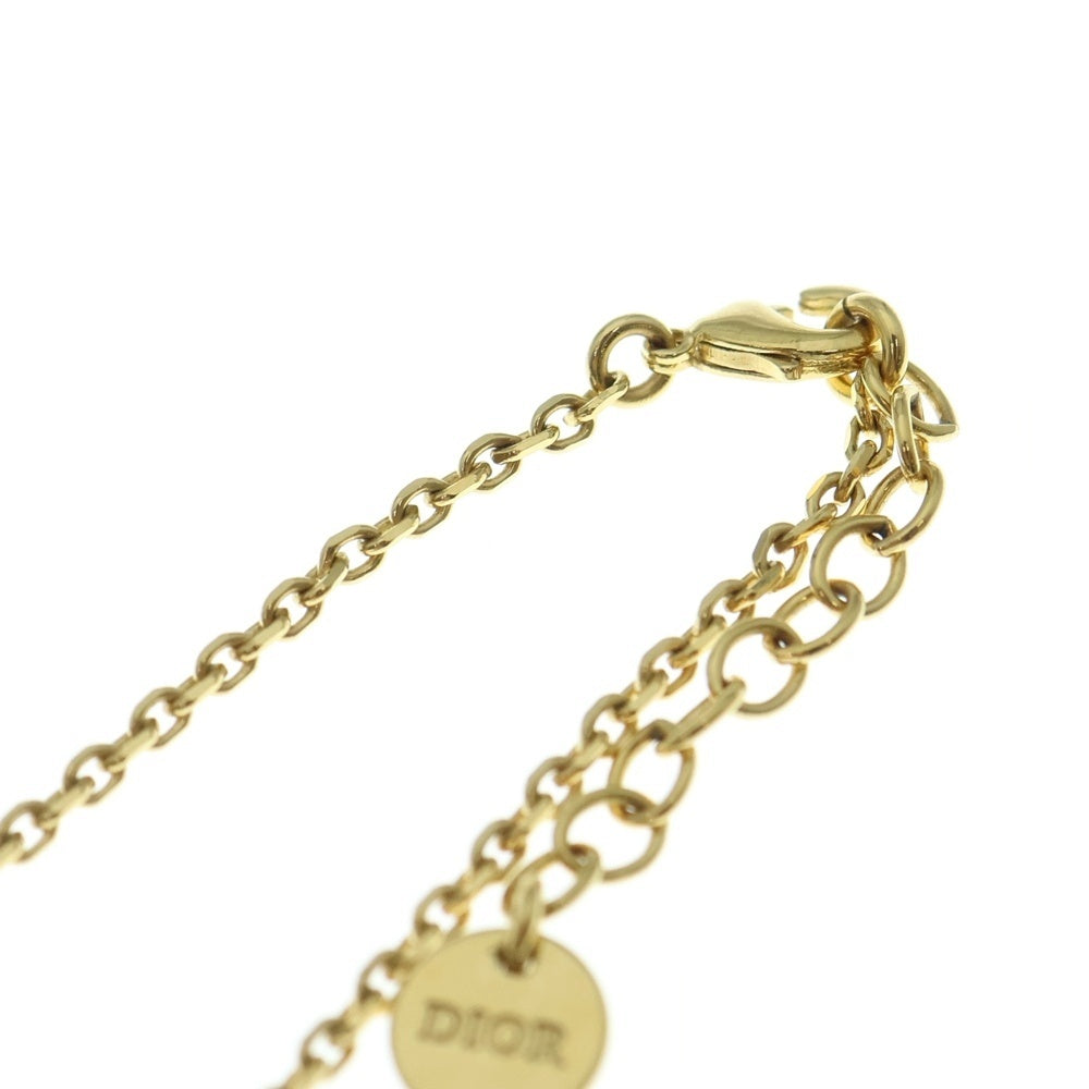 Christian Dior(クリスチャンディオール) CDロゴフェイクパールラインストーンチェーンネックレス ゴールド