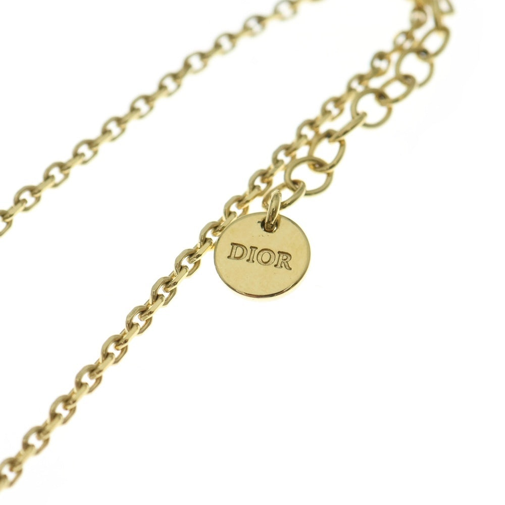 Christian Dior(クリスチャンディオール) CDロゴフェイクパールラインストーンチェーンネックレス ゴールド