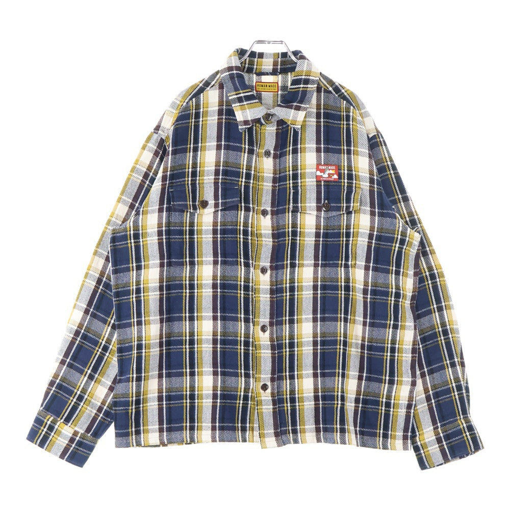HUMAN MADE(ヒューマンメイド) CHECK SHIRT バイカラー 長袖チェックシャツ ブラウン/ブルー/イエロー HM30SH012