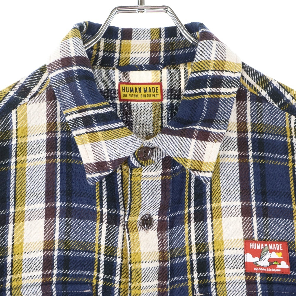 HUMAN MADE(ヒューマンメイド) CHECK SHIRT バイカラー 長袖チェックシャツ ブラウン/ブルー/イエロー HM30SH012