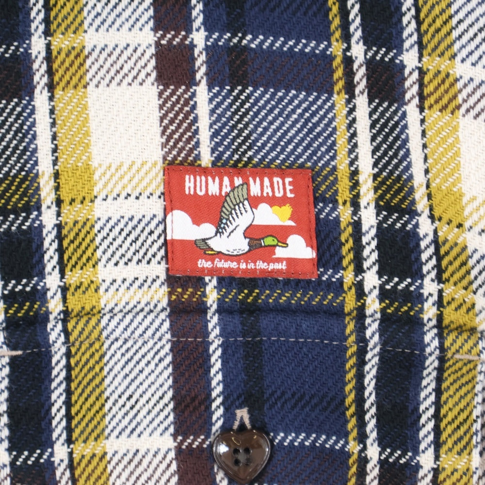 HUMAN MADE(ヒューマンメイド) CHECK SHIRT バイカラー 長袖チェックシャツ ブラウン/ブルー/イエロー HM30SH012