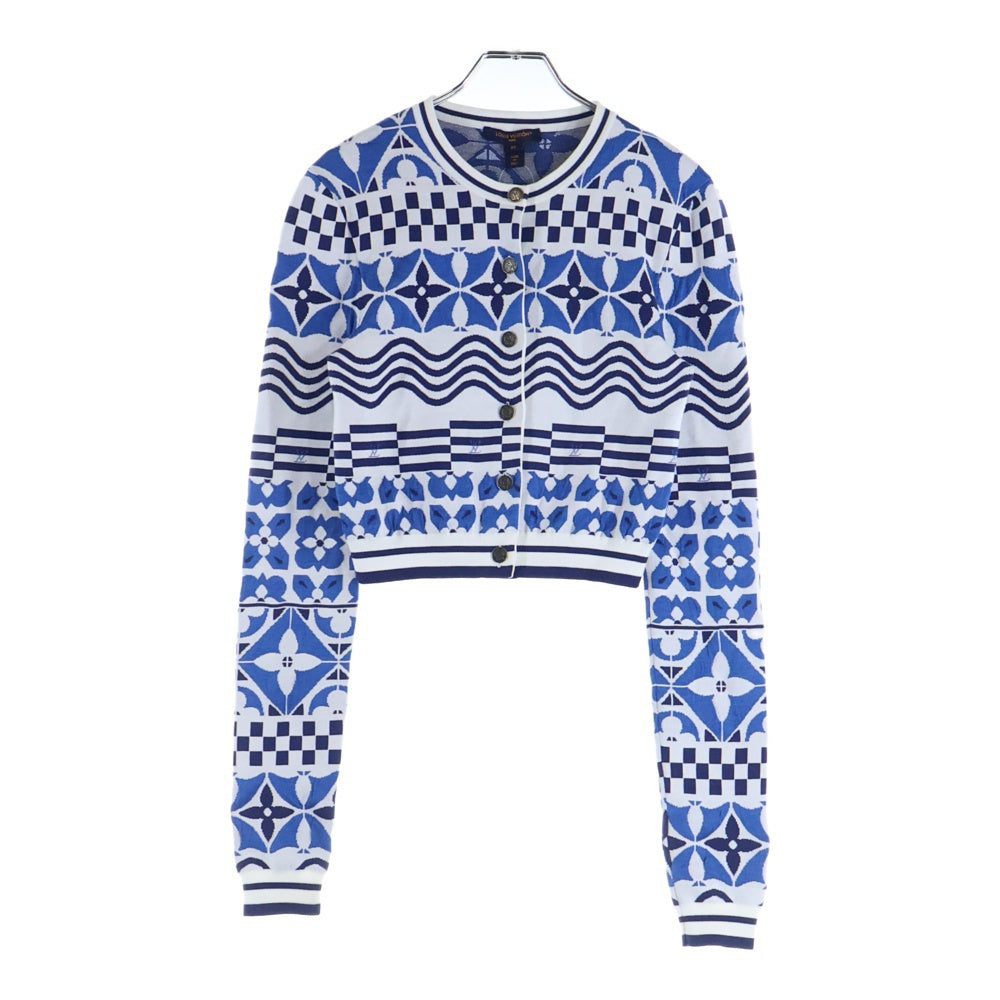 LOUIS VUITTON(ルイヴィトン) 23AW モノグラムタイル クロップド カーディガン ニット ブルー/ホワイト RW232W AHM FPKC13