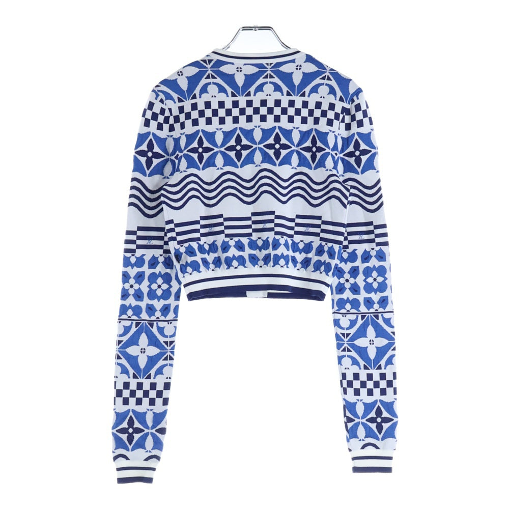 LOUIS VUITTON(ルイヴィトン) 23AW モノグラムタイル クロップド カーディガン ニット ブルー/ホワイト RW232W AHM FPKC13