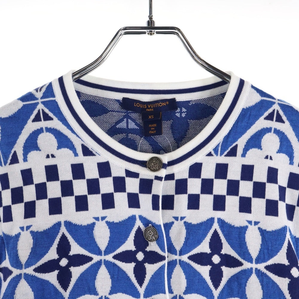 LOUIS VUITTON(ルイヴィトン) 23AW モノグラムタイル クロップド カーディガン ニット ブルー/ホワイト RW232W AHM FPKC13