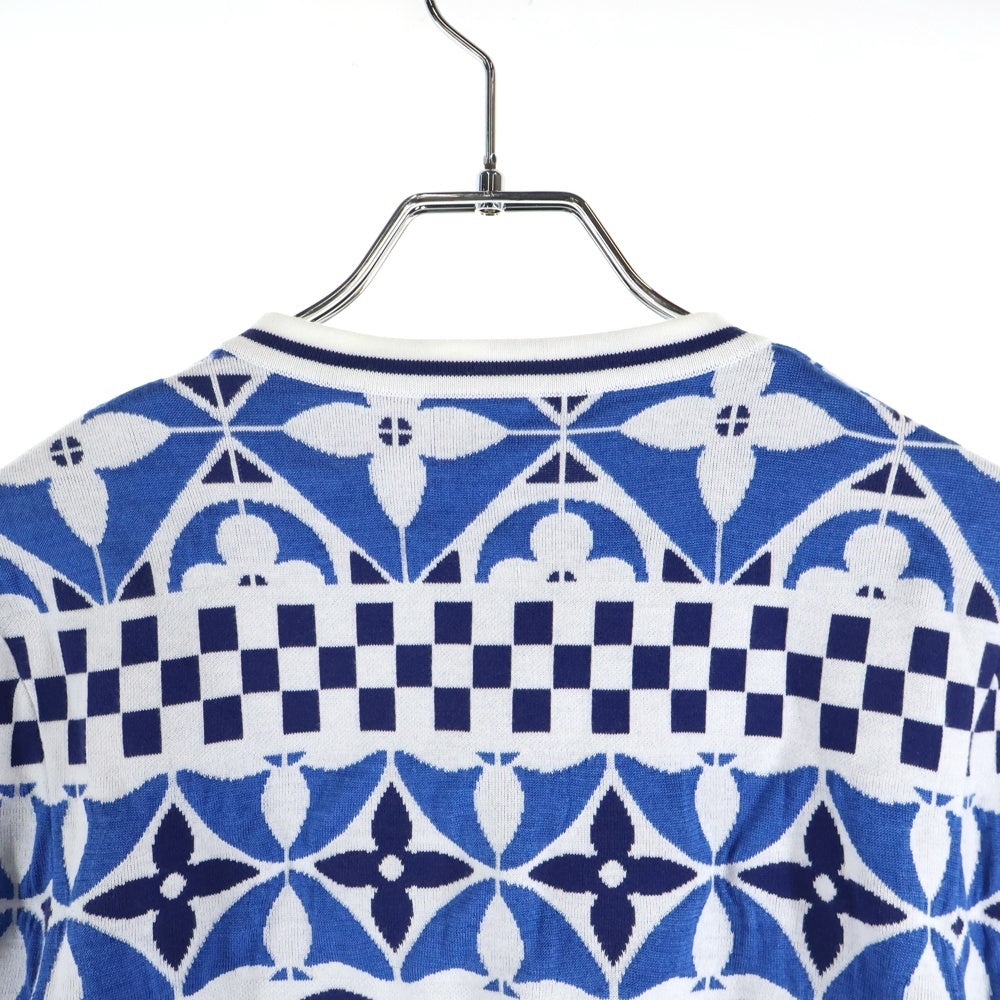 LOUIS VUITTON(ルイヴィトン) 23AW モノグラムタイル クロップド カーディガン ニット ブルー/ホワイト RW232W AHM FPKC13