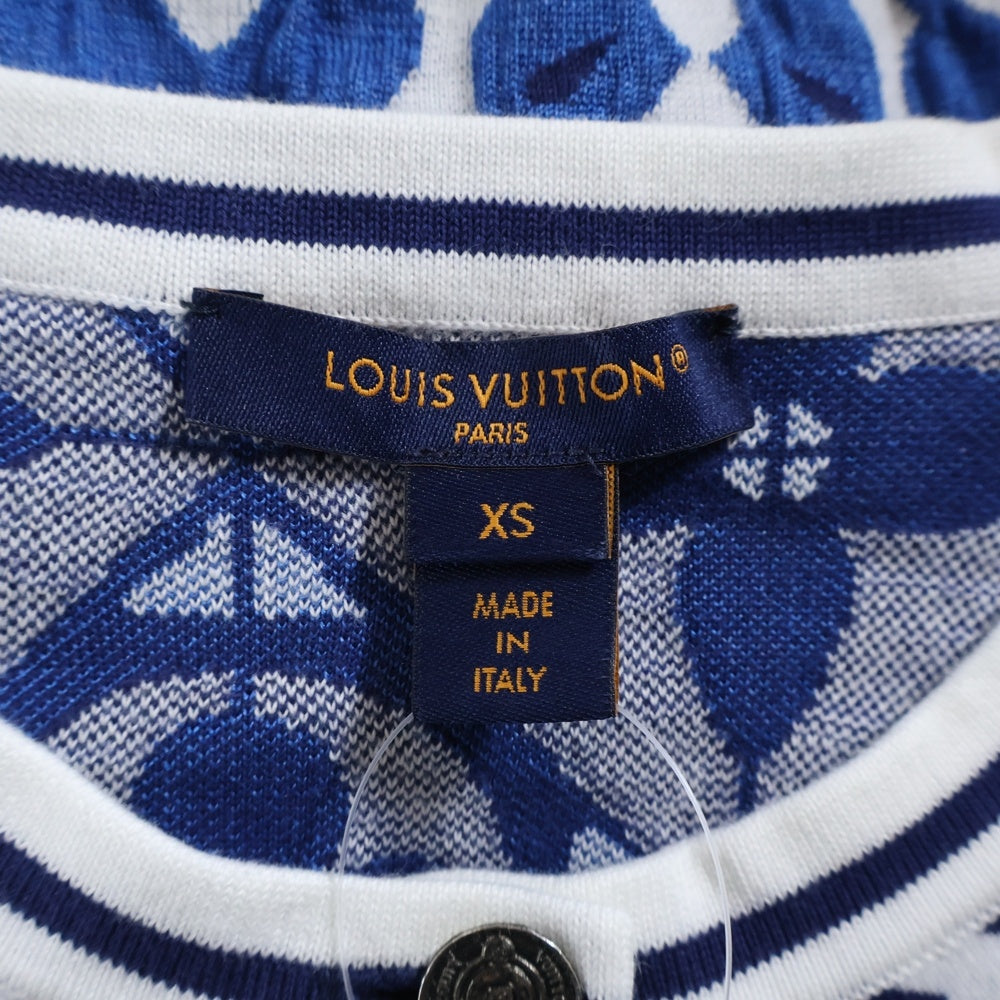 LOUIS VUITTON(ルイヴィトン) 23AW モノグラムタイル クロップド カーディガン ニット ブルー/ホワイト RW232W AHM FPKC13