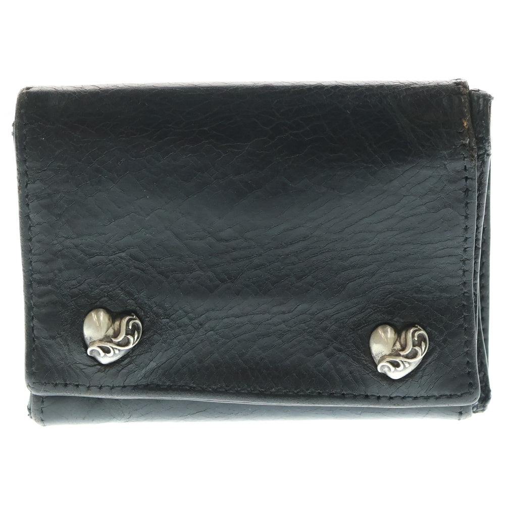 CHROME HEARTS(クロムハーツ) 3FOLD 3フォールド ハートボタン レザーウォレット 財布 ブラック BCA364
