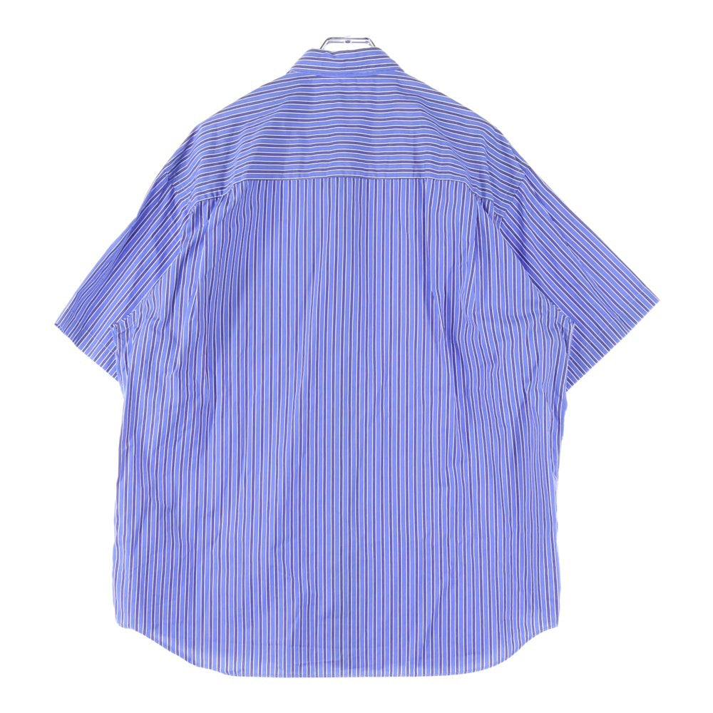 COMME des GARCONS HOMME(コムデギャルソンオム) 綿ストライプ ロゴ刺繍半袖シャツ ブルー HO-B023