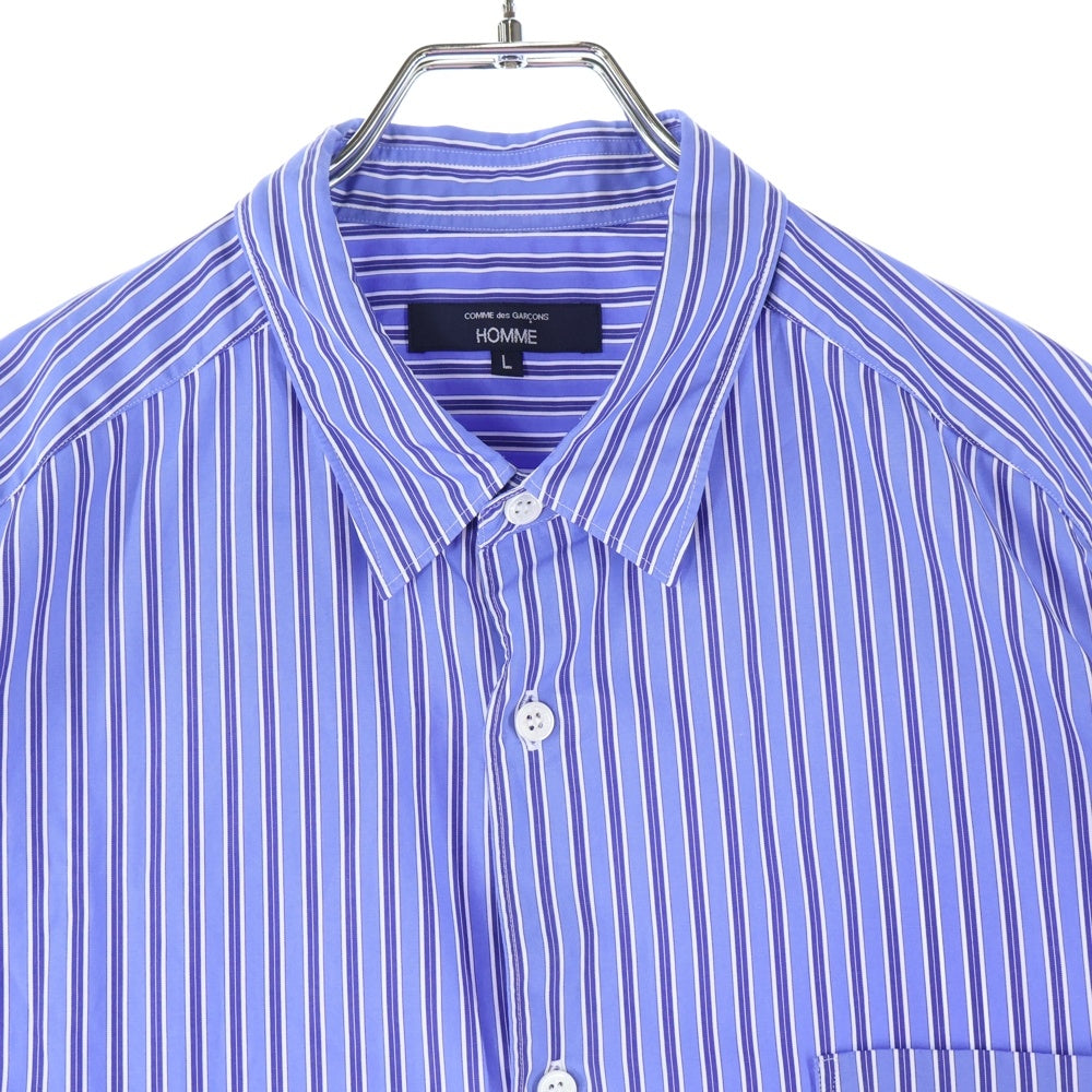 COMME des GARCONS HOMME(コムデギャルソンオム) 綿ストライプ ロゴ刺繍半袖シャツ ブルー HO-B023