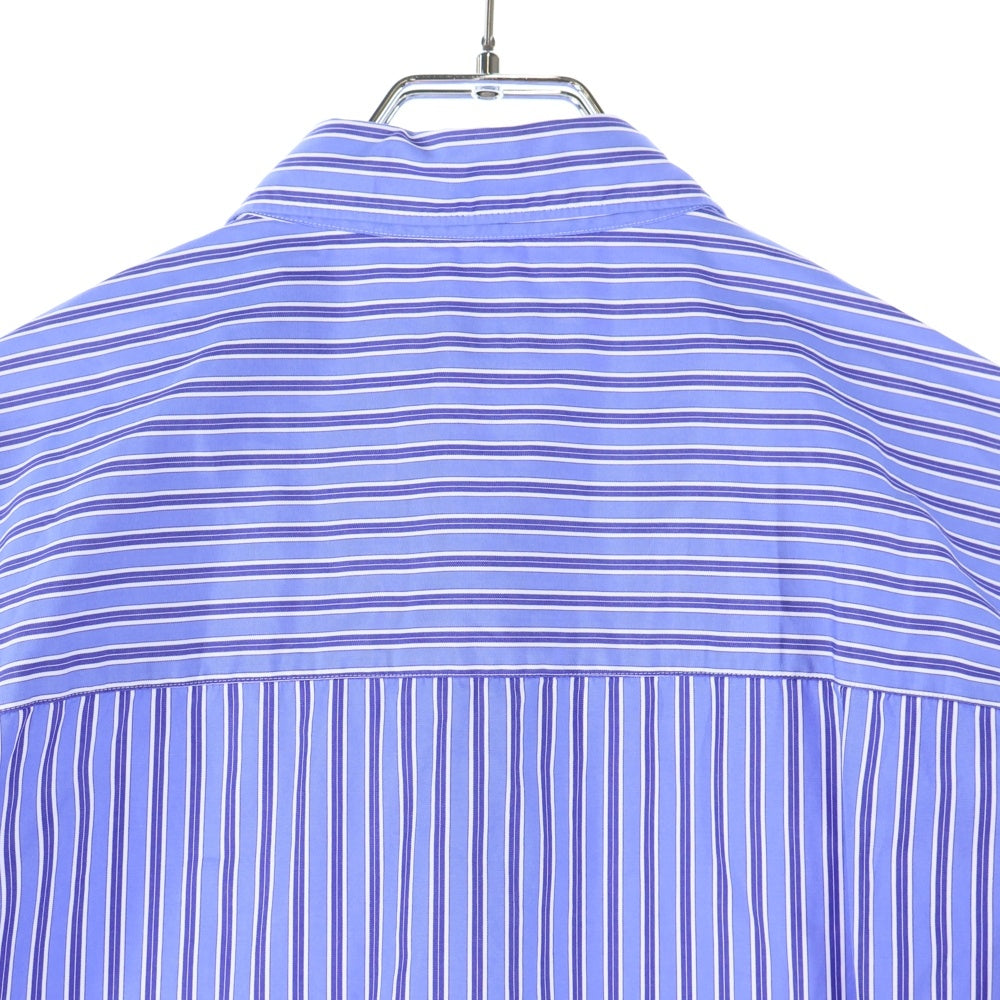 COMME des GARCONS HOMME(コムデギャルソンオム) 綿ストライプ ロゴ刺繍半袖シャツ ブルー HO-B023