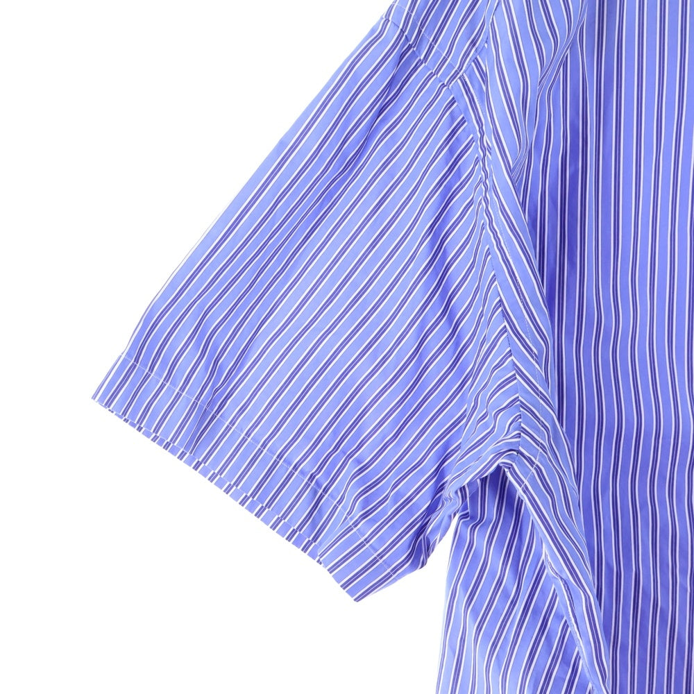 COMME des GARCONS HOMME(コムデギャルソンオム) 綿ストライプ ロゴ刺繍半袖シャツ ブルー HO-B023