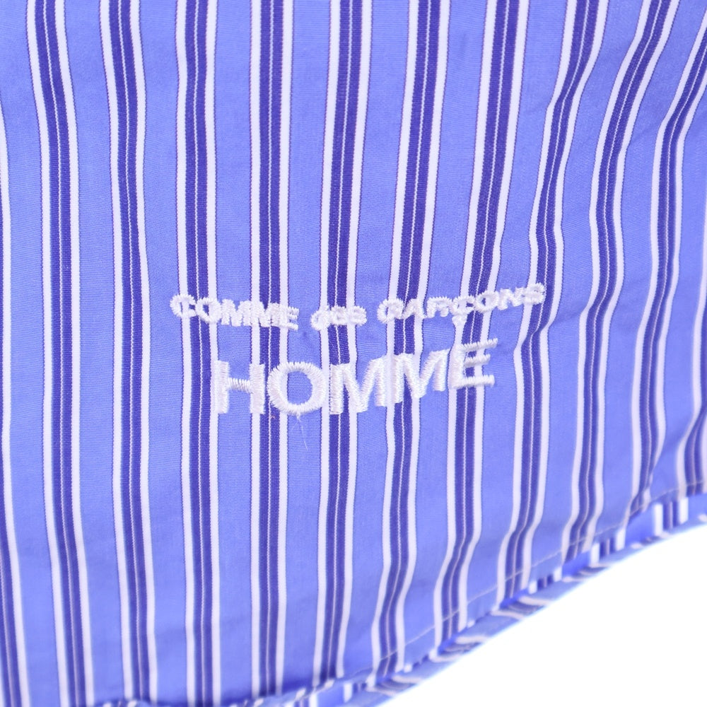 COMME des GARCONS HOMME(コムデギャルソンオム) 綿ストライプ ロゴ刺繍半袖シャツ ブルー HO-B023