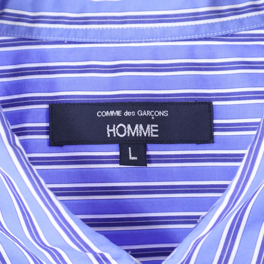 COMME des GARCONS HOMME(コムデギャルソンオム) 綿ストライプ ロゴ刺繍半袖シャツ ブルー HO-B023