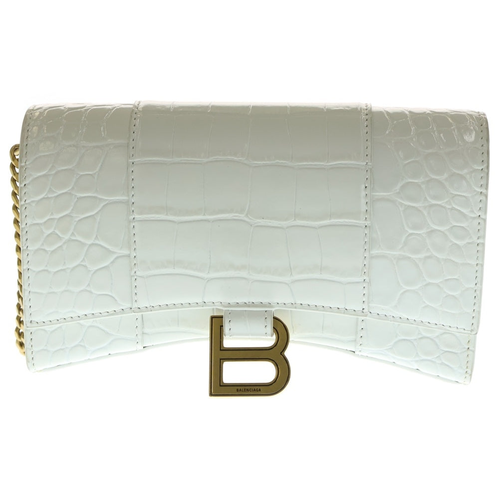 BALENCIAGA(バレンシアガ) アワーグラス チェーンウォレット ショルダーバッグ レザー ホワイト クロコ型押し 656050