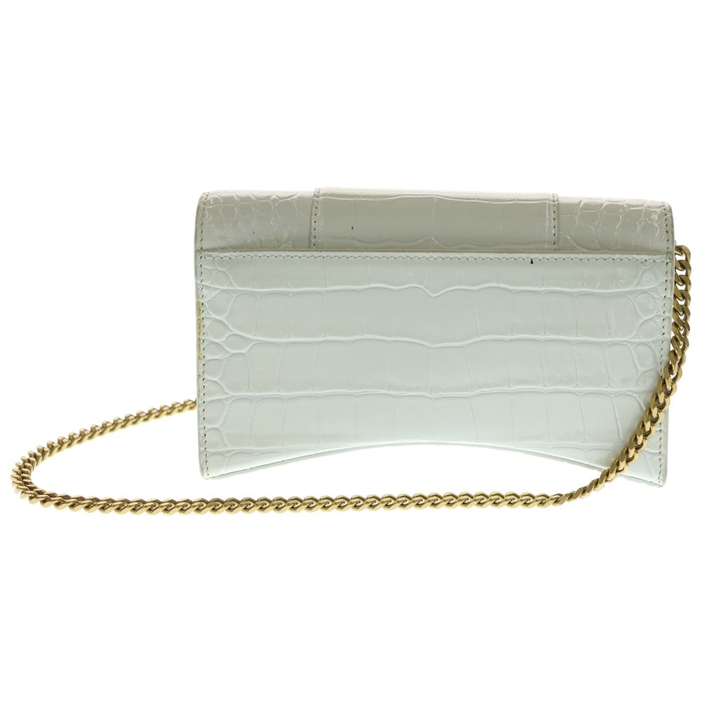 BALENCIAGA(バレンシアガ) アワーグラス チェーンウォレット ショルダーバッグ レザー ホワイト クロコ型押し 656050