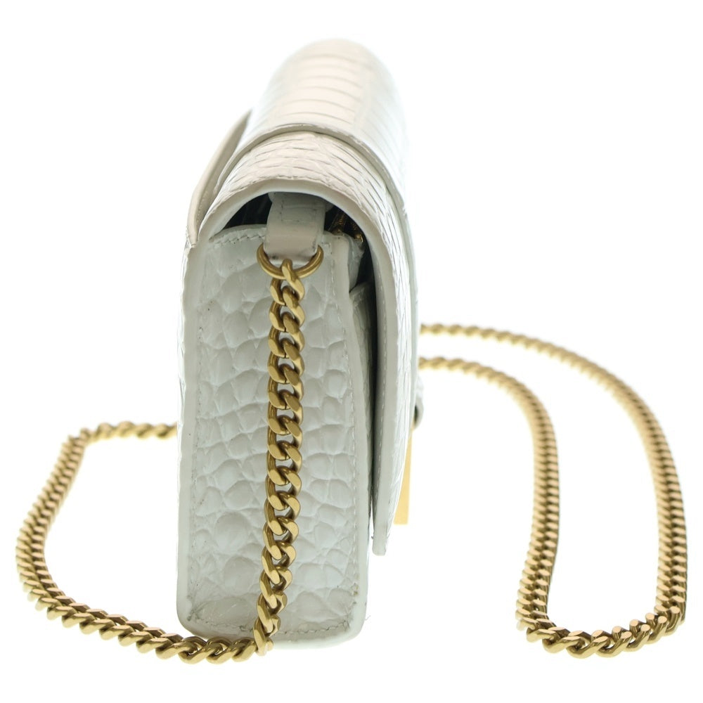 BALENCIAGA(バレンシアガ) アワーグラス チェーンウォレット ショルダーバッグ レザー ホワイト クロコ型押し 656050