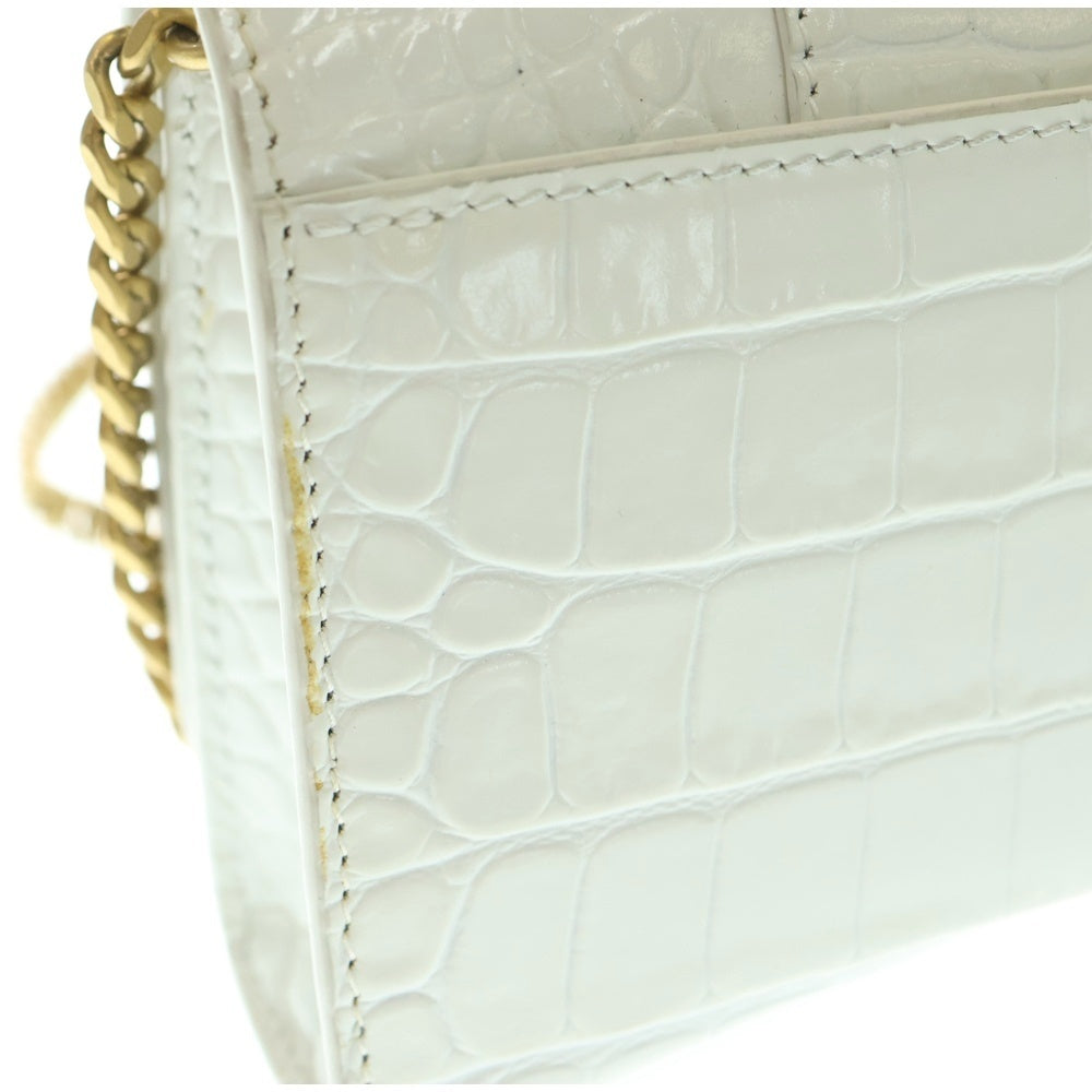 BALENCIAGA(バレンシアガ) アワーグラス チェーンウォレット ショルダーバッグ レザー ホワイト クロコ型押し 656050