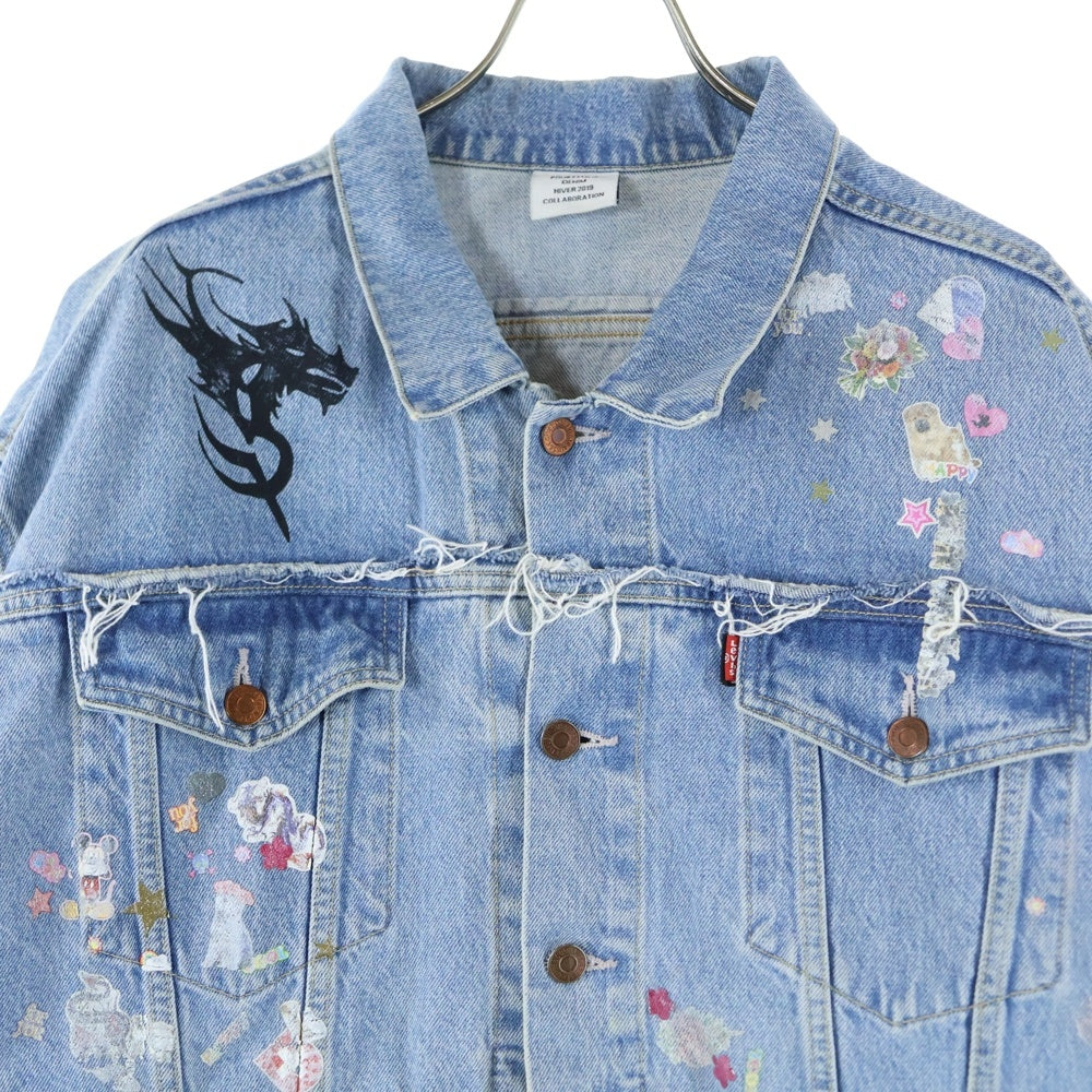 VETEMENTS(ヴェトモン) 18AW TRIBAL STICKER OVERSIZED DENIM JACKET WAH19JA111 再構築オーバーサイズステッカーデニムジャケット