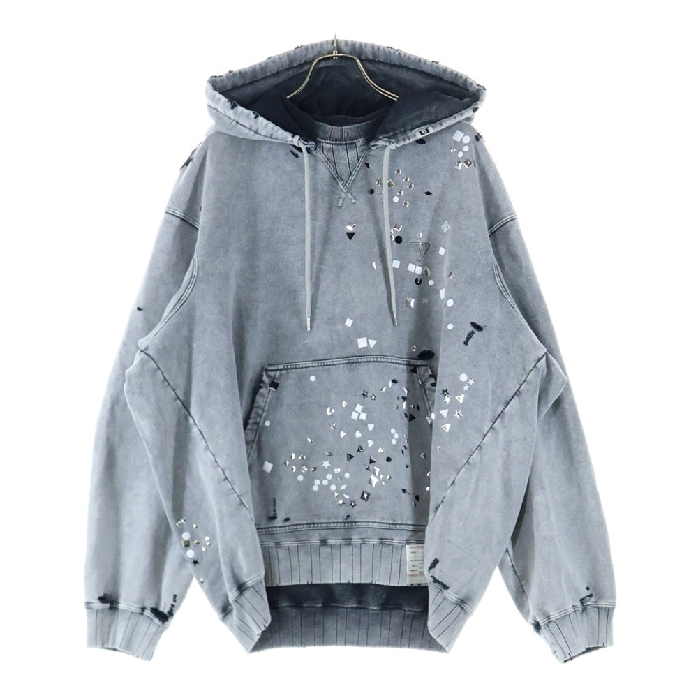MAISON MIHARAYASUHIRO(メゾンミハラヤスヒロ) 25AW Embellished Bleached Hoodie ブリーチ スウェットプルオーバーパーカー フーディ グレー A15HD561
