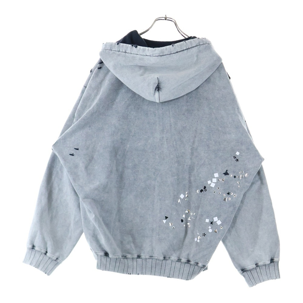 MAISON MIHARAYASUHIRO(メゾンミハラヤスヒロ) 25AW Embellished Bleached Hoodie ブリーチ スウェットプルオーバーパーカー フーディ グレー A15HD561