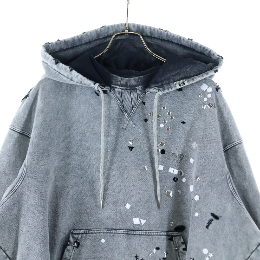 MAISON MIHARAYASUHIRO(メゾンミハラヤスヒロ) 25AW Embellished Bleached Hoodie ブリーチ スウェットプルオーバーパーカー フーディ グレー A15HD561