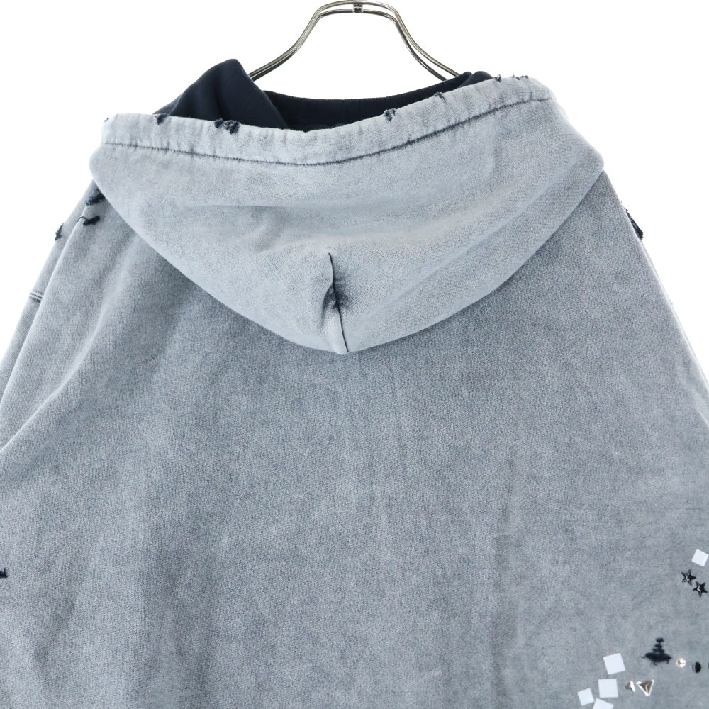MAISON MIHARAYASUHIRO(メゾンミハラヤスヒロ) 25AW Embellished Bleached Hoodie ブリーチ スウェットプルオーバーパーカー フーディ グレー A15HD561