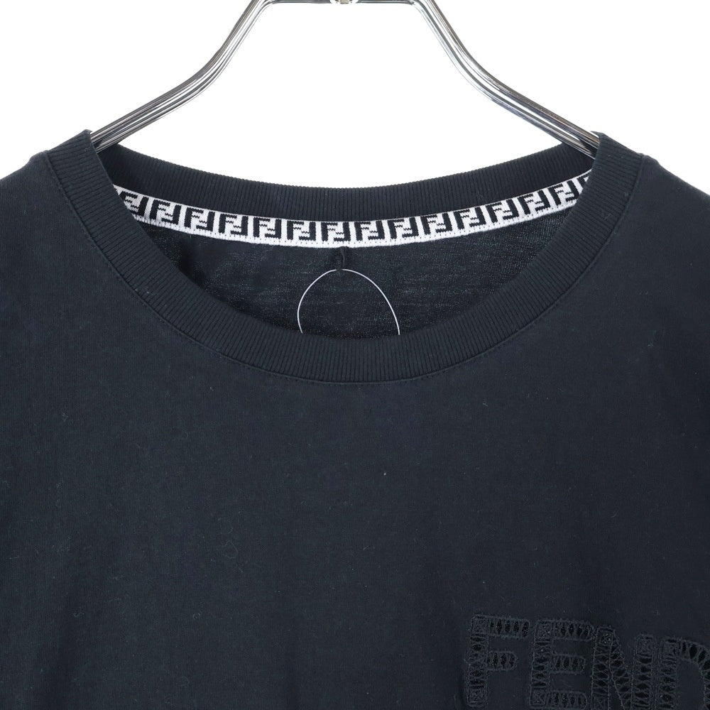 FENDI(フェンディ) フロント ロゴカットエンブロイダリー クロップド半袖Tシャツ カットソー ブラック FS7389 レディース