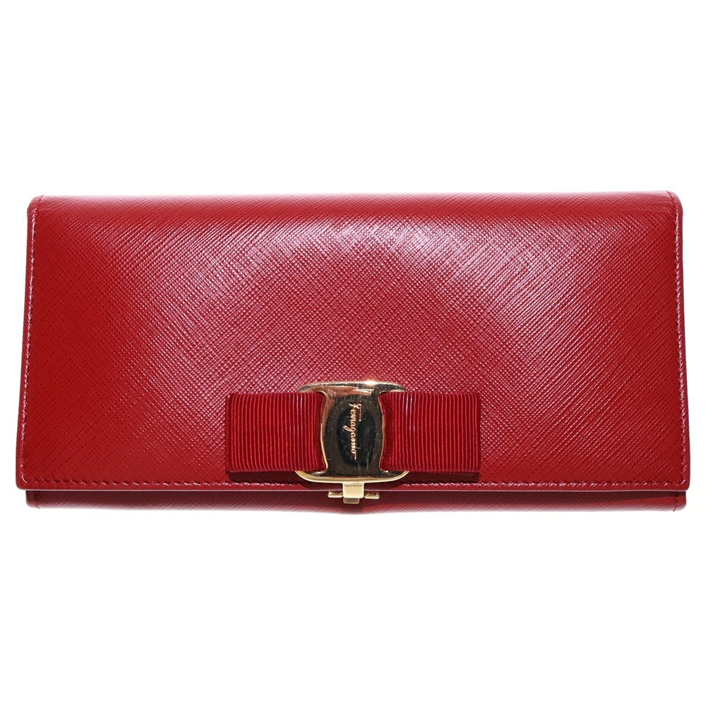 Salvatore Ferragamo(サルヴァトーレ フェラガモ) ヴァラリボン 2つ折りロングウォレット 長財布 レッド レディース